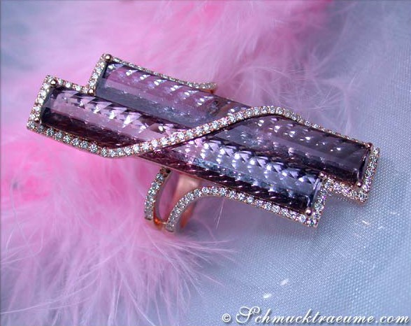 Auffallender Rosé Turmalin Ring mit Brillanten - Image 2