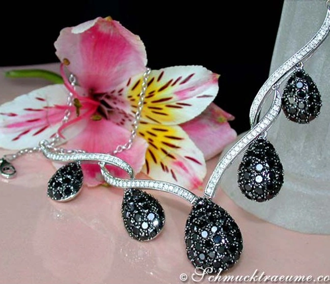 Flora und Luxus: Schmuck mit schwarzen Diamanten und Brillanten auf Blume abgebildet Flora und Luxus: Schmuck mit schwarzen Diamanten und Brillanten auf Blume abgebildet
