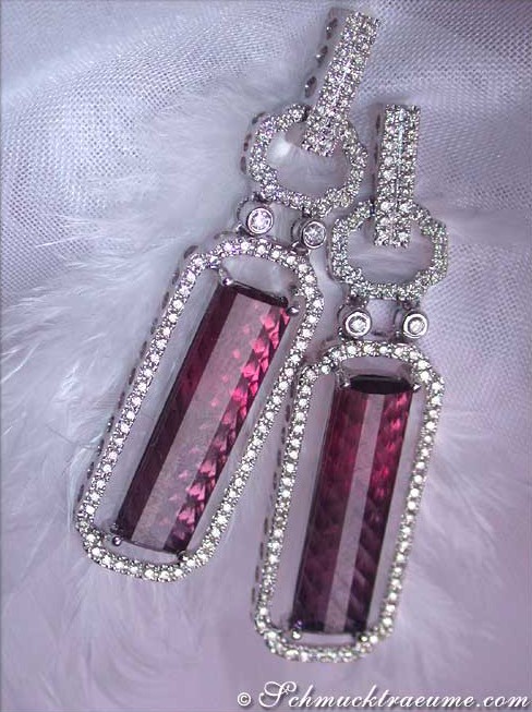 Luxuriöse Ohrgehänge mit Pink Turmalin und Brillanten in Weißgold 750
