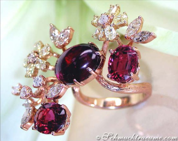 Grandioser Pink Turmalin Ring mit Diamanten im Blütendesign - Image 2