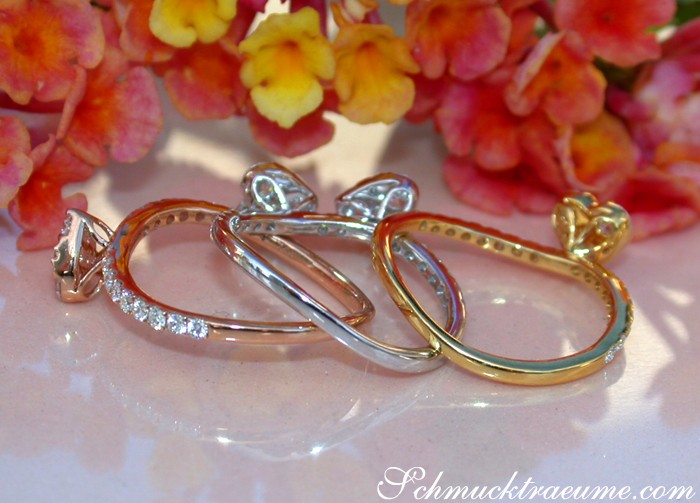 Goldene Herzringe mit Brillanten, detailreich gestaltet, elegant und luxuriös