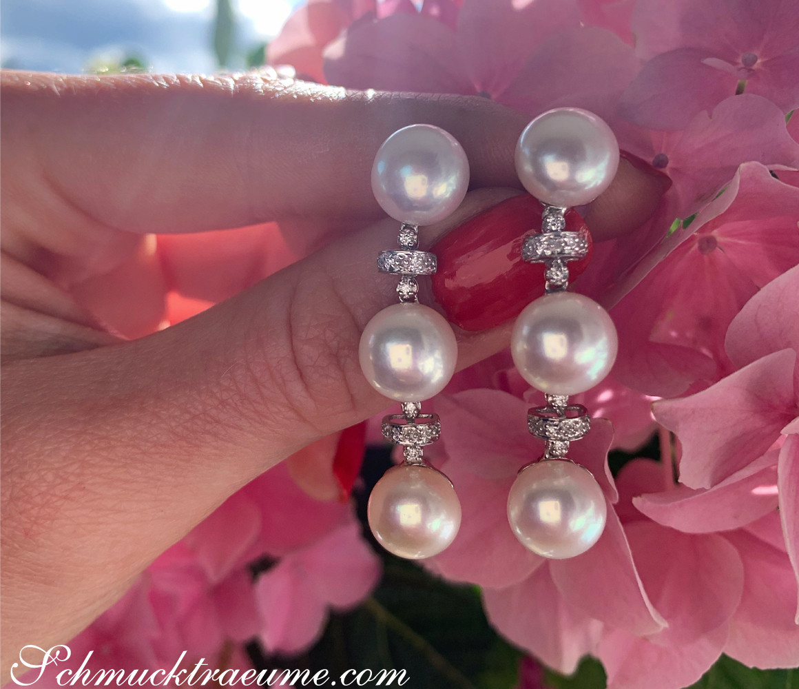 Edle Süßwasser Perlen Ohrhänger mit Diamanten - Image 5