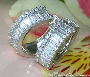 Klassische Creolen mit Baguette- und Brillant-Schliff in Weißgold 750