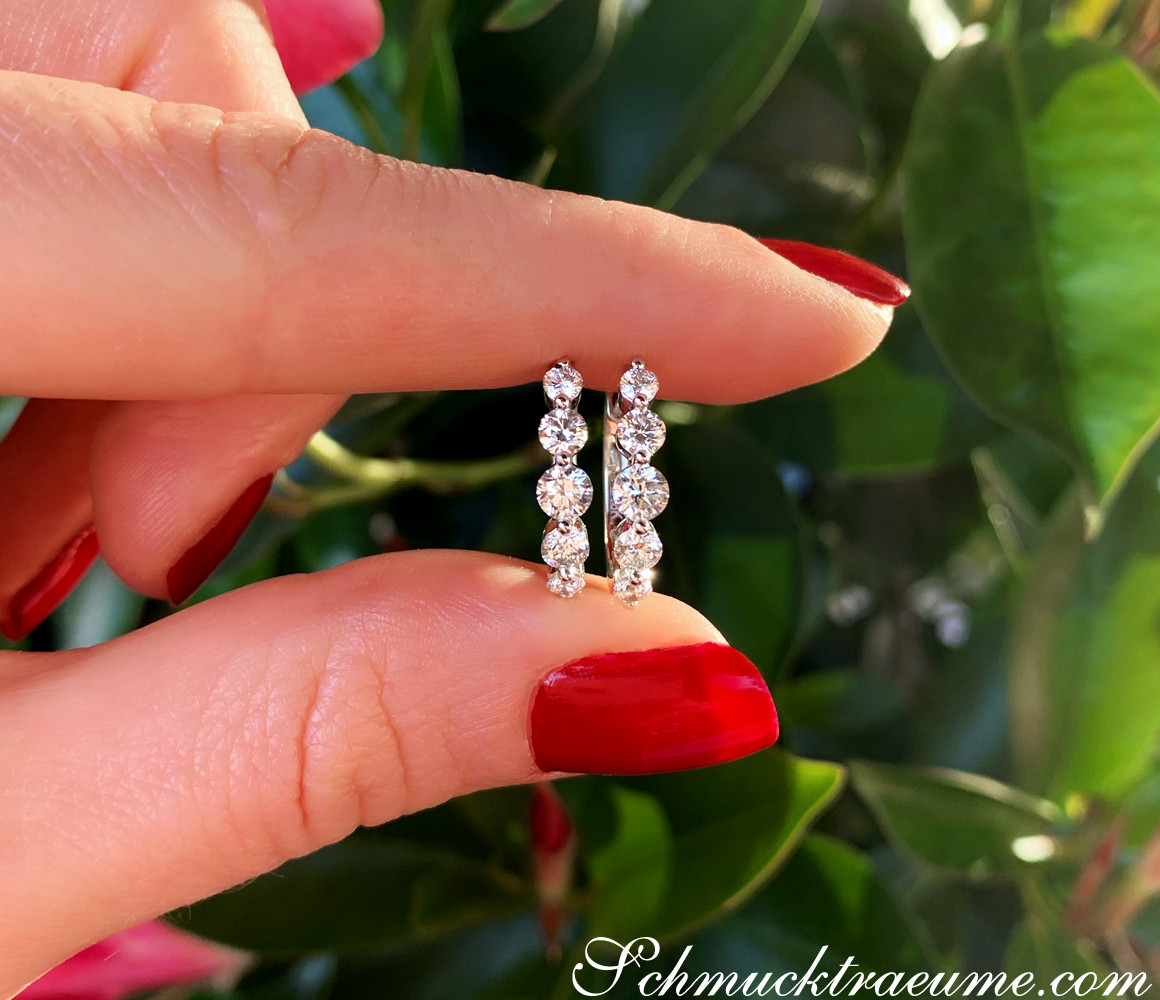 Erlesene Brillant-Ohrhänger mit raffinem Design, Hintergrundblätter im Sonnenlicht