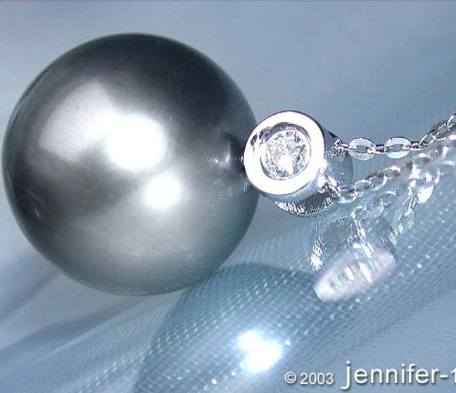 Tahitiperlen-Halskette mit Brillant, Perlendurchmesser 12-13 mm, Weißgold 585 Tahitiperlen-Halskette mit Brillant, Perlendurchmesser 12-13 mm, Weißgold 585