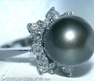 Weißgold-Tahitiperle-Ring im Stern-Design, detailreich, elegant, glänzend.