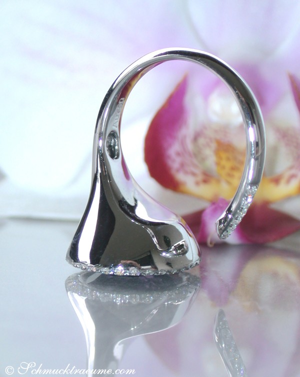 Interessanter Amethyst-Ring mit Brillanten in Weißgold, detailreich, elegant auf Orchidee gestellt