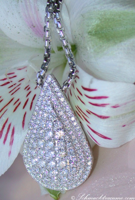 Prächtiges Brillanten Tropfen Collier aus Weißgold 750 mit 1.830 Karat TW VS1 Diamanten