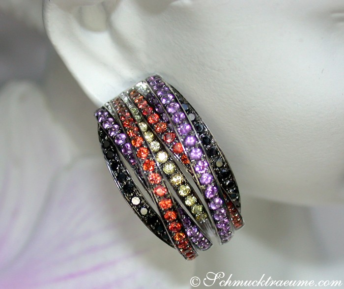 Ungewöhnliche Ohrringe mit schwarzen Diamanten, Amethysten & Saphiren - Image 5