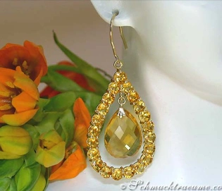 Goldene Citrin-Ohrringe mit 12.600 Karat in Gelbgold 585