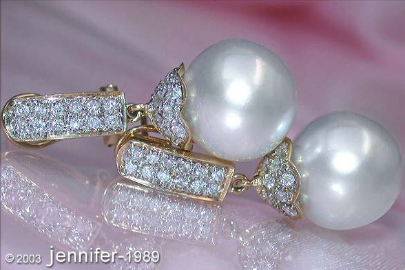 Elegante Südseeperlen Ohrstecker mit Brillanten in Gelbgold 750 - Image 3
