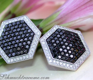 Schwarze Diamanten Ohrstecker im Oktagon Stil aus Weißgold 585