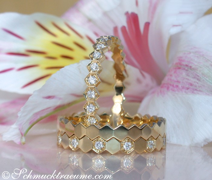 Goldene Diamantringe mit Hexagonfassung und 0.450 Karat W SI Diamanten