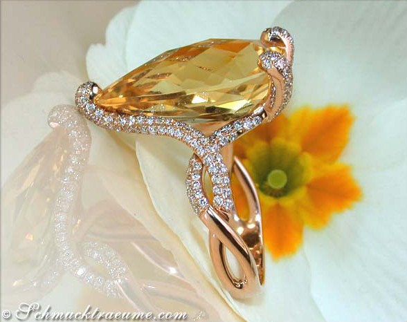 Citrin-Tropfen-Ring mit Brillanten in Roségold 750