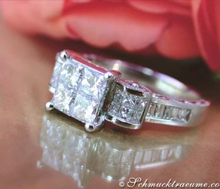 Prinzessinen-Diamant-Ring im Art Déco-Stil mit 1.470 Karat TW SI/VS in Weißgold 750