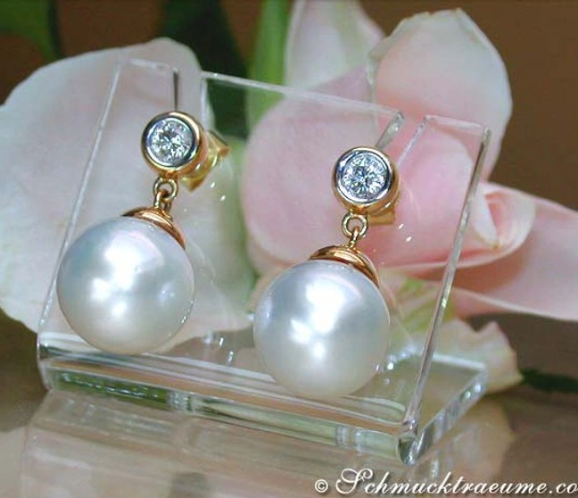 Edle Südseeperlen Ohrringe mit Brillanten in Gelbgold 750 - Image 1 Edle Südseeperlen Ohrringe mit Brillanten in Gelbgold 750 - Image 1