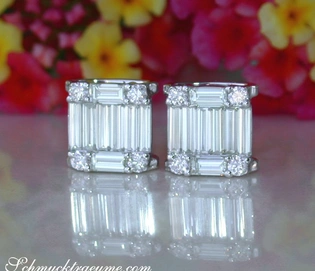 Weißgold 750 Diamant Ohrstecker mit Baguette & Brillantschliff