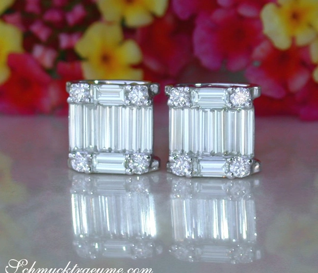 Weißgold 750 Diamant Ohrstecker mit Baguette & Brillantschliff Weißgold 750 Diamant Ohrstecker mit Baguette & Brillantschliff
