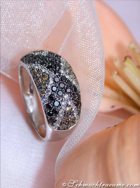 Aparter Ring mit schwarzen Diamanten, weißen & naturbraunen Brillanten - Image 3