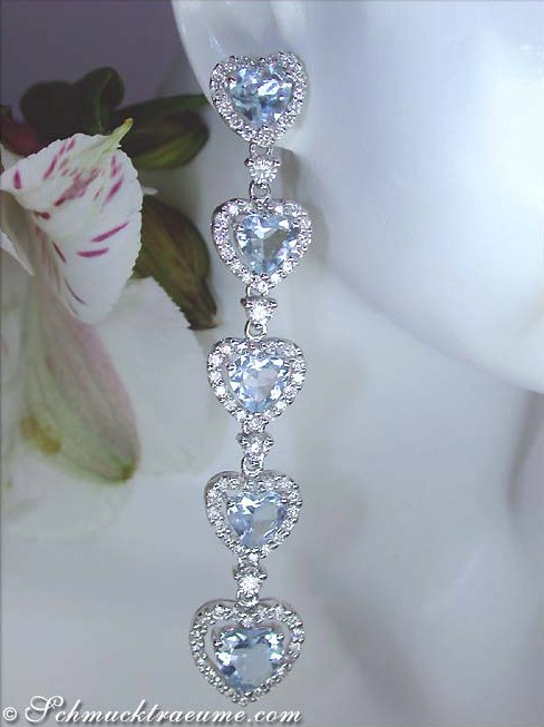 Erlesene Aquamarin Herz Ohrgehänge mit Brillanten - Image 5