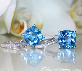 Blautopas Kissen Ohrringe mit Diamanten in Weißgold 585
