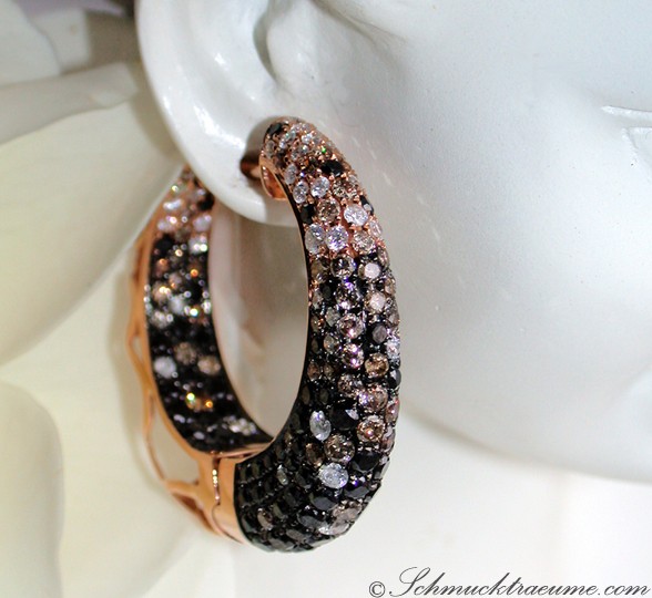 Creolen mit schwarzen Diamanten, naturbraunen & weißen Brillanten - Image 5