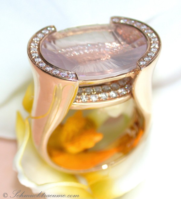 Extravaganter Rosenquarz Ring mit Brillanten - Image 2