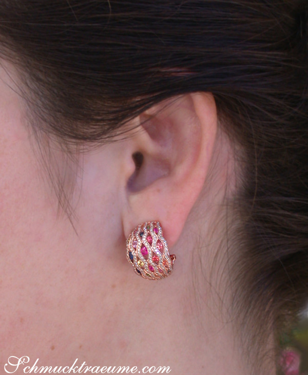 Stattliche Regenbogen Saphir Ohrringe mit Diamanten - Image 4