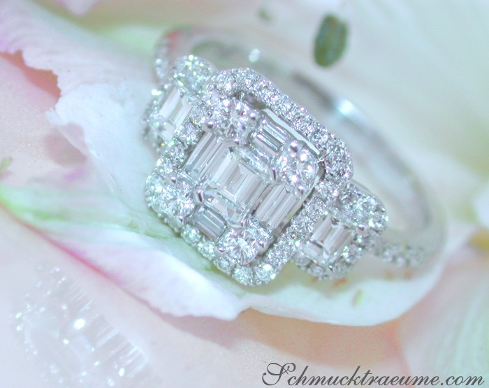 Weißgold 750 Diamant Carré Ring mit TW SI 0.980 Karat