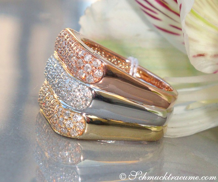 Tricolor-Diamantring: Weiß-, Rosé- & Gelbgold, 1.270 Karat, W SI1