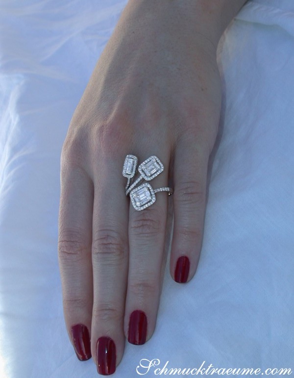 Prachtvoller Brillanten-Ring mit Baguette-Diamanten in Weißgold 750