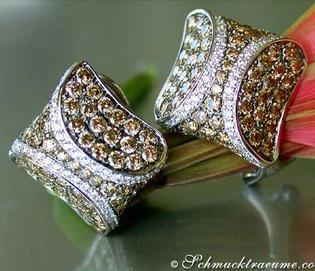 Naturbraune und weiße Brillanten verzierten Ohrstecker in Weißgold 585, detailreich und elegant.