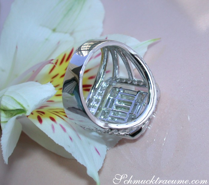 Princess und Baguette Diamant-Ring in Weißgold 750, Detailaufnahme
