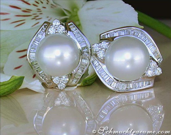 Gigantische Südseeperlen Ohrstecker mit Diamanten (13,5 - 14 mm) - Image 3