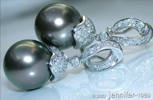 Elegante Tahitiperlen Brillanten Ohrgehänge in Weißgold - Image 3