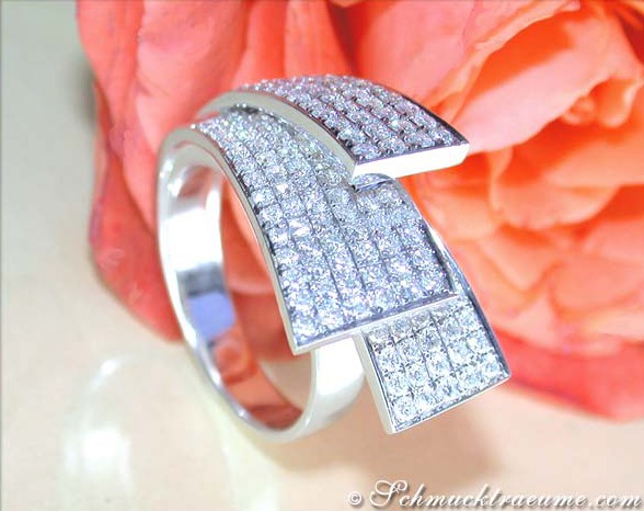 Exklusiver Brillantenring im Fächer-Design, detailreich, Weißgold 750