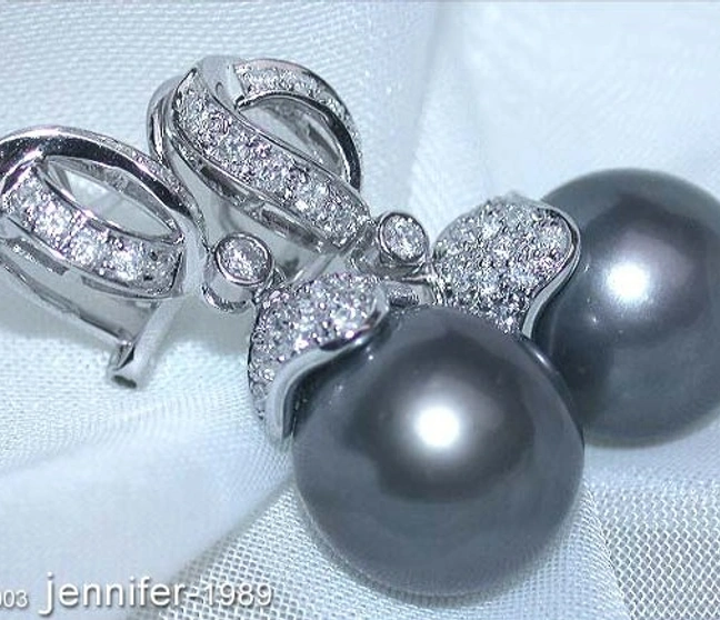 Elegante Tahitiperlen Brillanten Ohrgehänge in Weißgold - Image 1 Elegante Tahitiperlen Brillanten Ohrgehänge in Weißgold - Image 1