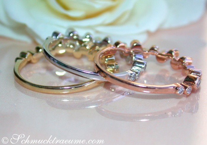 Schmuckset: Drei elegante Halb Memory Ringe mit Diamanten in Weiß-, Gelb- & Roségold 585