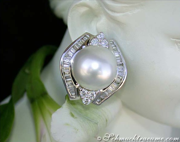 Gigantische Südseeperlen Ohrstecker mit Diamanten (13,5 - 14 mm) - Image 6