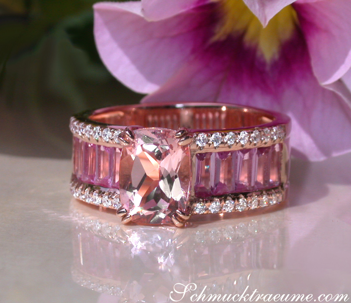 Exquisiter Morganit-Ring mit pinken Saphiren und Brillanten in Roségold 585