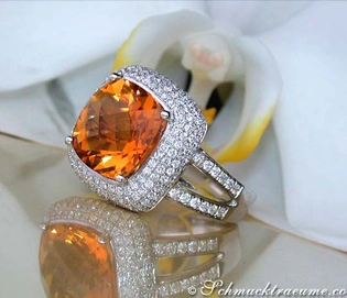Madeira Citrin-Ring mit Diamanten auf Weißgoldbasis