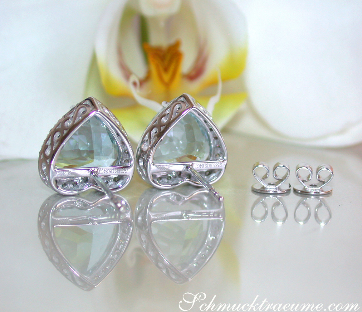 Weißgold-Aquamarin-Ohrringe mit Diamanten im Herz-Design