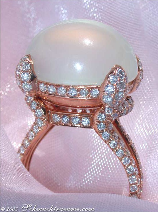 Prächtiger Mondstein Ring mit Brillanten - Image 6