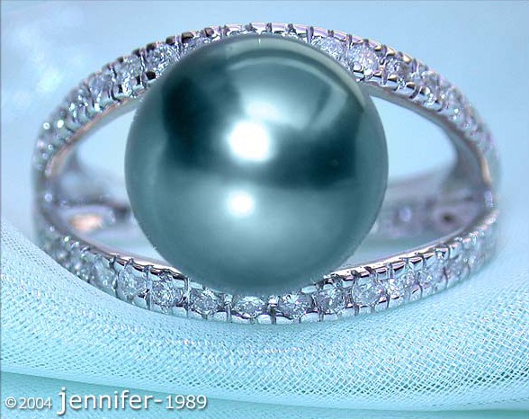 Weißgold-Tahitiperlenring mit Diamanten 0.500 Karat