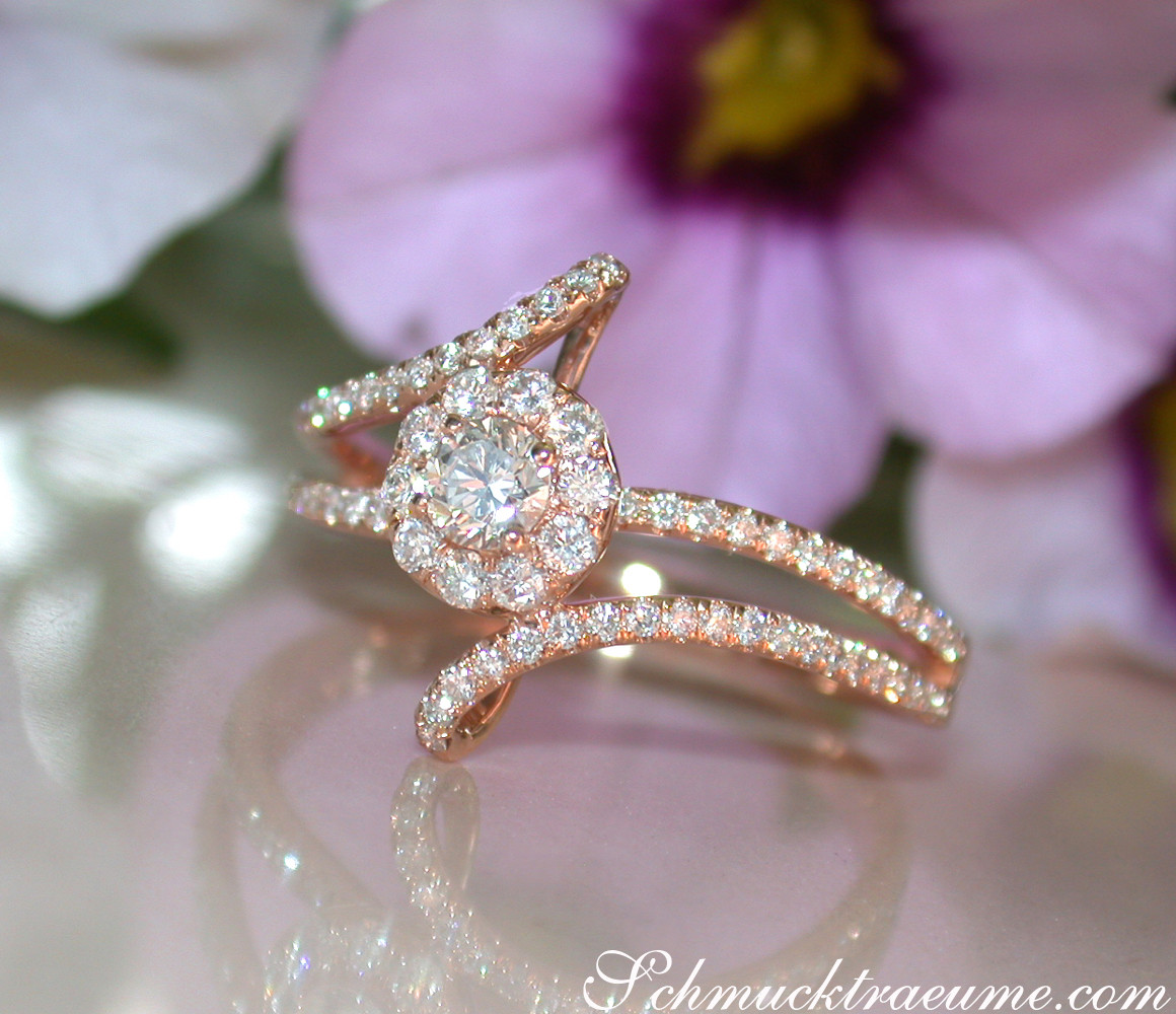 Mini Solitär-Ring aus Roségold 750 mit 0.70 Karat W SI1/2 Diamanten