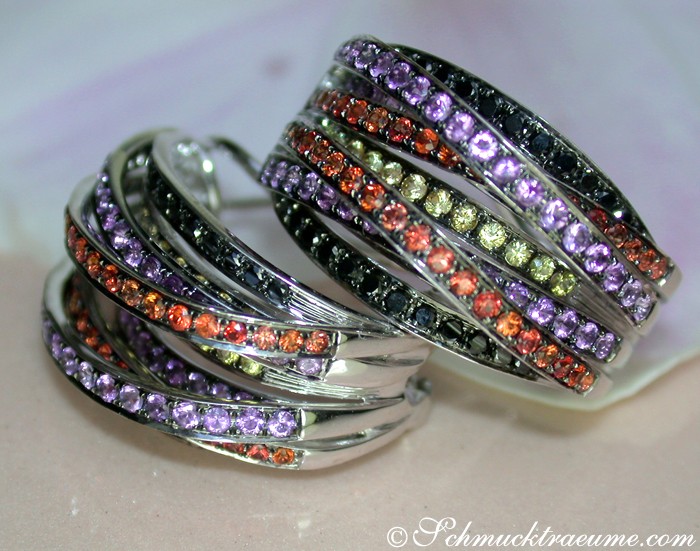 Ungewöhnliche Ohrringe mit schwarzen Diamanten, Amethysten & Saphiren - Image 4