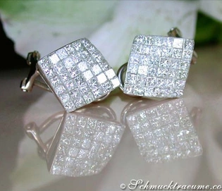 Diamant-Ohrringe in Weißgold 750, Princess-Cut, TW VS, detailreich, elegant