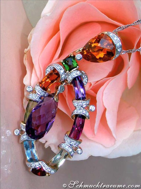 Ausgefallener Multicolor Edelstein Anhänger mit Brillanten - Image 2