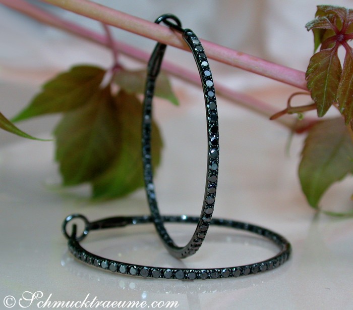 Schwarze Diamant-Creolen mit 1.050 Karat in Weißgold 585, zarte Ohrschmuck-Designs