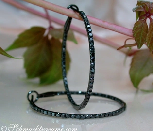 Schwarze Diamant-Creolen mit 1.050 Karat in Weißgold 585, zarte Ohrschmuck-Designs